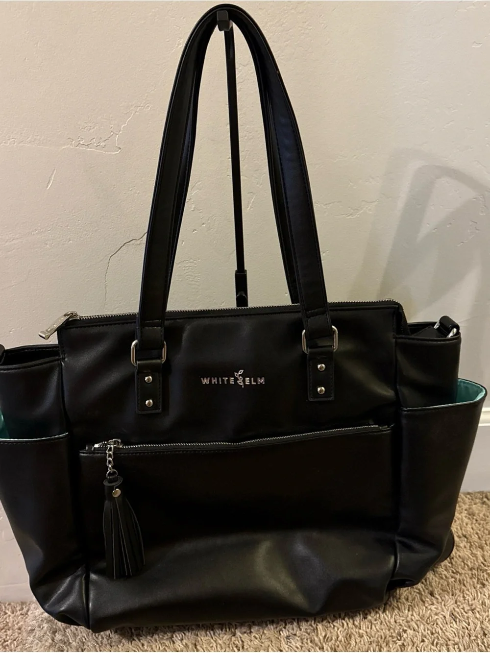 White Elm Black Laptop Tote with Tassel Zip Pocket